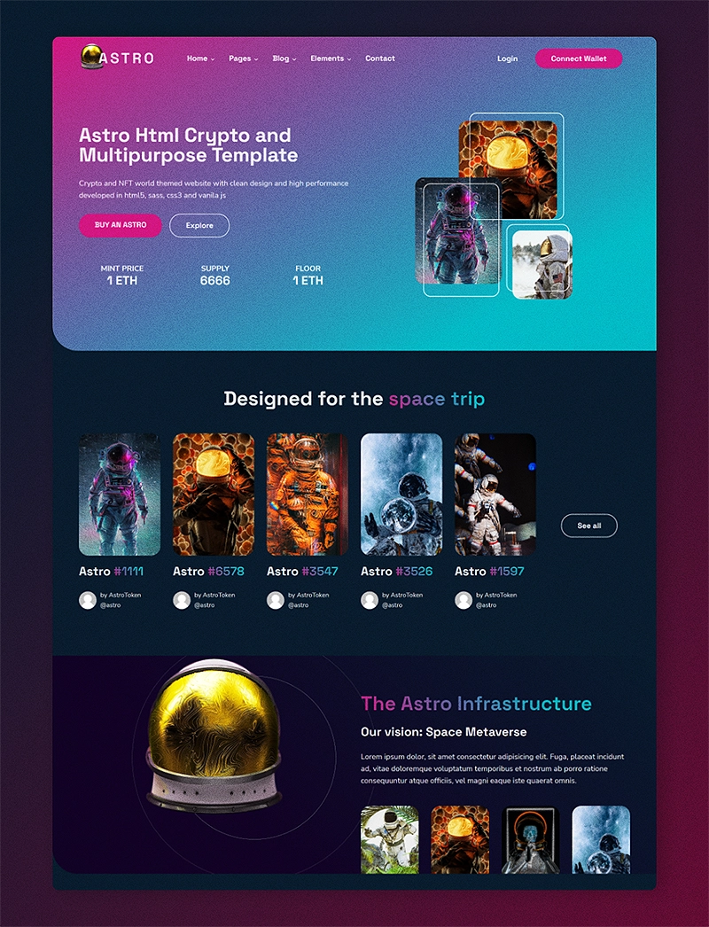 ASTRO Html Crypto and Multipurpose NFT Website Templates | Premium Website Templates & Themes | Travolgi Themes