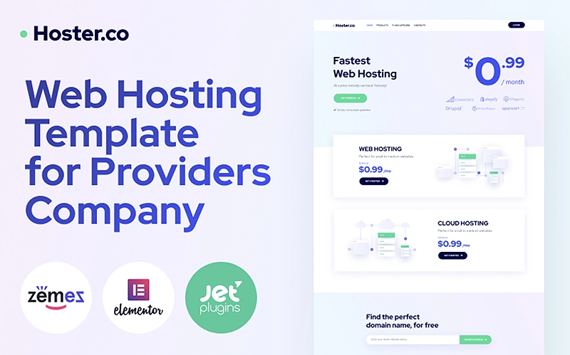 Hoster.co - Web Hosting Template for Providers Company with WordPress Elementor Theme | Premium Website Templates & Themes | Travolgi Themes
