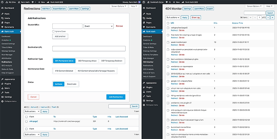 Redirects and 404 Error Easy Management with Rank Math | Premium Website Templates & Themes | Travolgi Themes