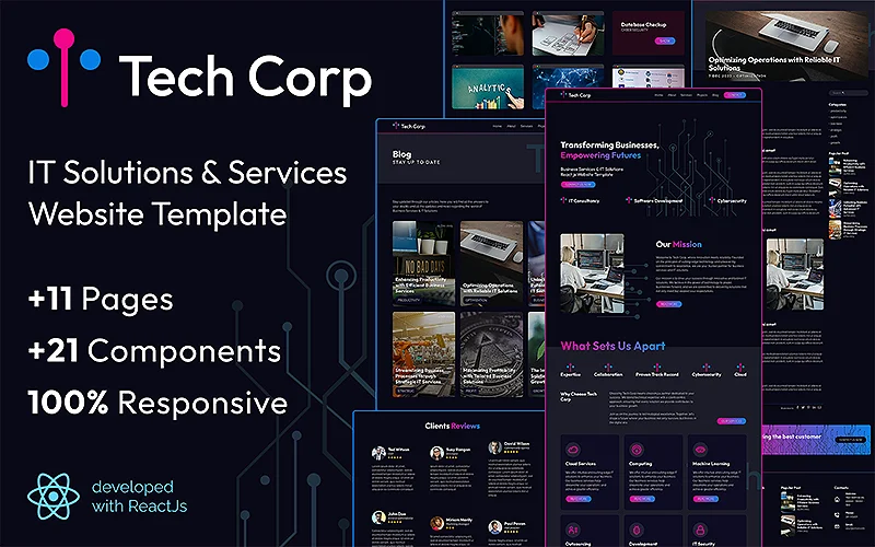 Tech Corp: Business Services & IT Solutions React js Website Template | Premium Website Templates & Themes | Travolgi Themes Tech Corp: Business Services & IT Solutions React js Website Template | Premium Website Templates & Themes | Travolgi Themes