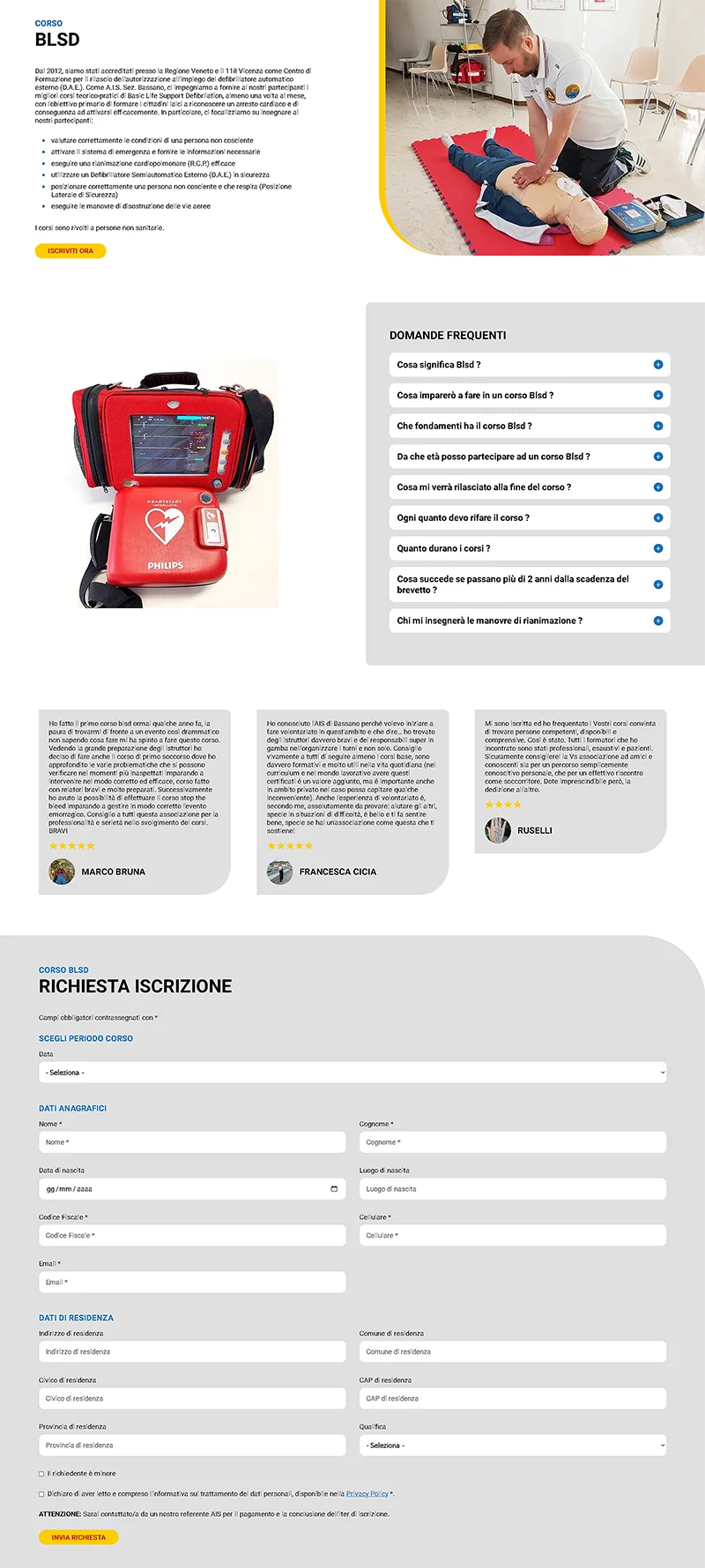 Pagina Corso Bld del sito AIS Bassano • Un Impegno per la comunità: il nostro lavoro Gratuito per l'Associazione Italiana Soccorritori • News Travolgi